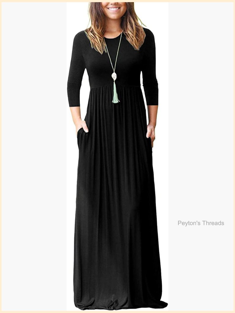 3/4 Sleeve Casual Loose Long Maxi Dress With Pockets